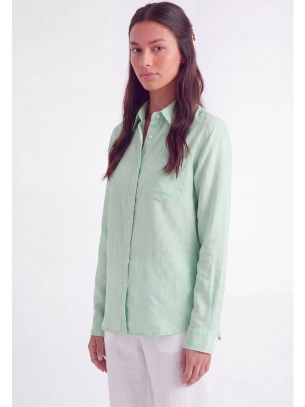 Lola River Classic Womens Linen Mint Green Button-Down Shirt L 100% Cotton Money